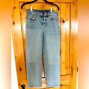 Scotch and soda size 26 with distressed patches with pink stitching